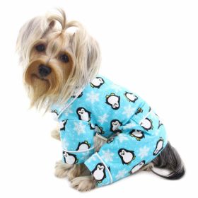 Penguins & Snowflake Flannel PJ with 2 Pockets (Color: Turquoise, size: L)