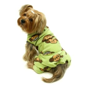 Silly Monkey Front Sleeveless Fleec Pajamas (Color: Lime, size: L)