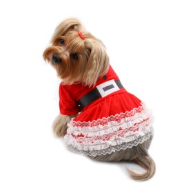 Lace Ruffles Puffy Sleeves Christmas Dress (size: L)