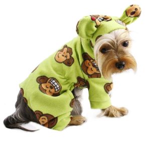 Adorable Silly Monkey Fleece Dog Pajamas/Bodysuit with Hood (Color: Lime, size: M)