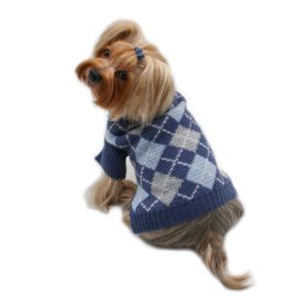 Argyle Turtleneck Sweater (Color: Navy/Grey/Light Blue, size: M)