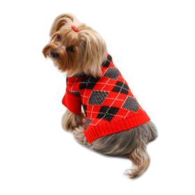 Argyle Turtleneck Sweater (Color: Red/Black/White, size: M)