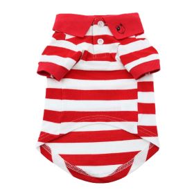 Striped Dog Polo (Color: Flame Scarlet Red and White, size: 2X-Large)