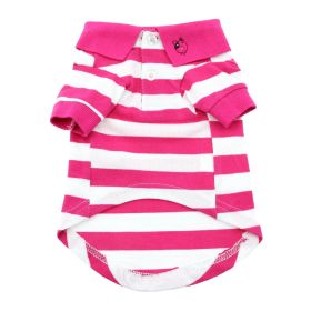 Striped Dog Polo (Color: Pink Yarrow and White, size: medium)